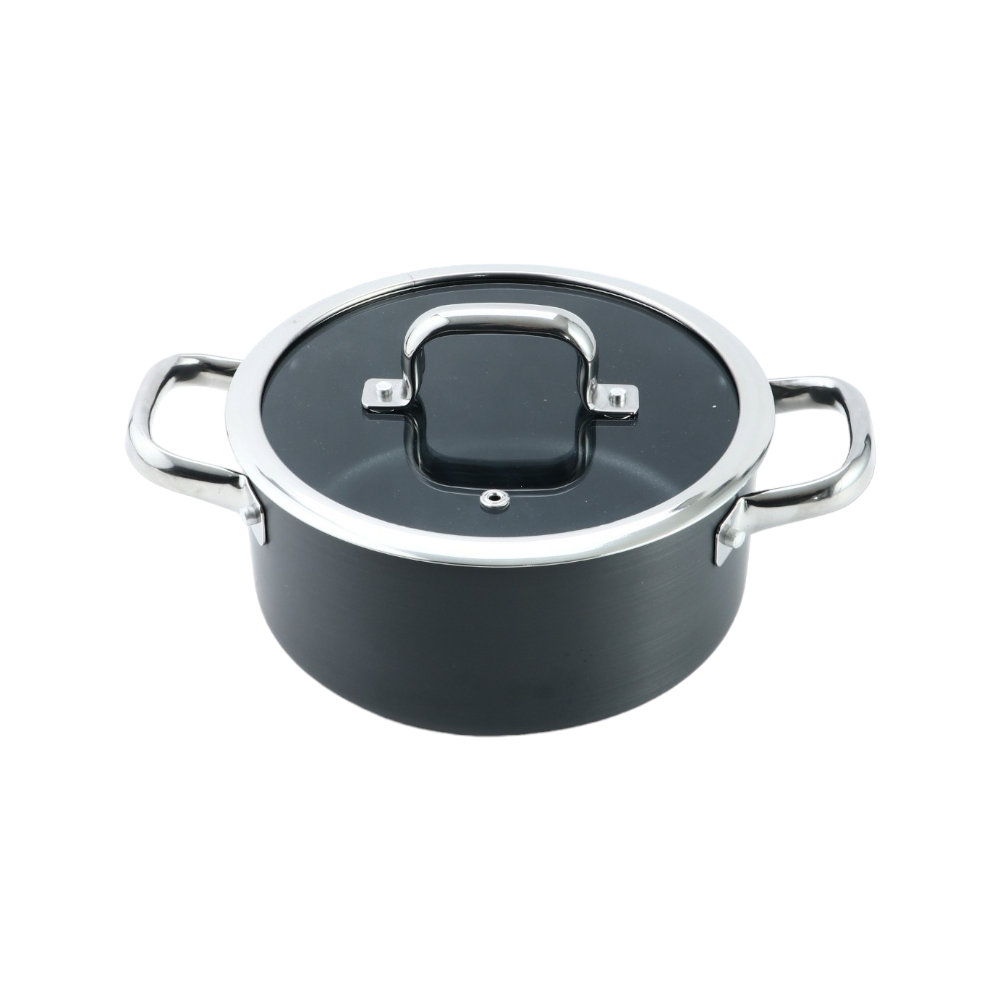 داني هوم قدر طهي ألومنيوم عميق بغطاء زجاج حراري و مقابض استيل أسود - 20 سم