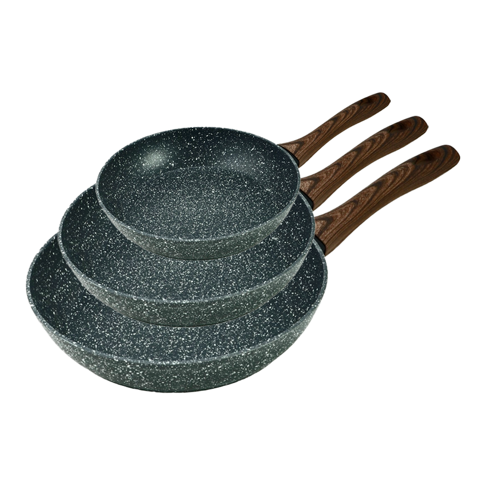 داني هوم طقم مقالي جرانيت صغيرة بمقبض خشبي - 3 قطع