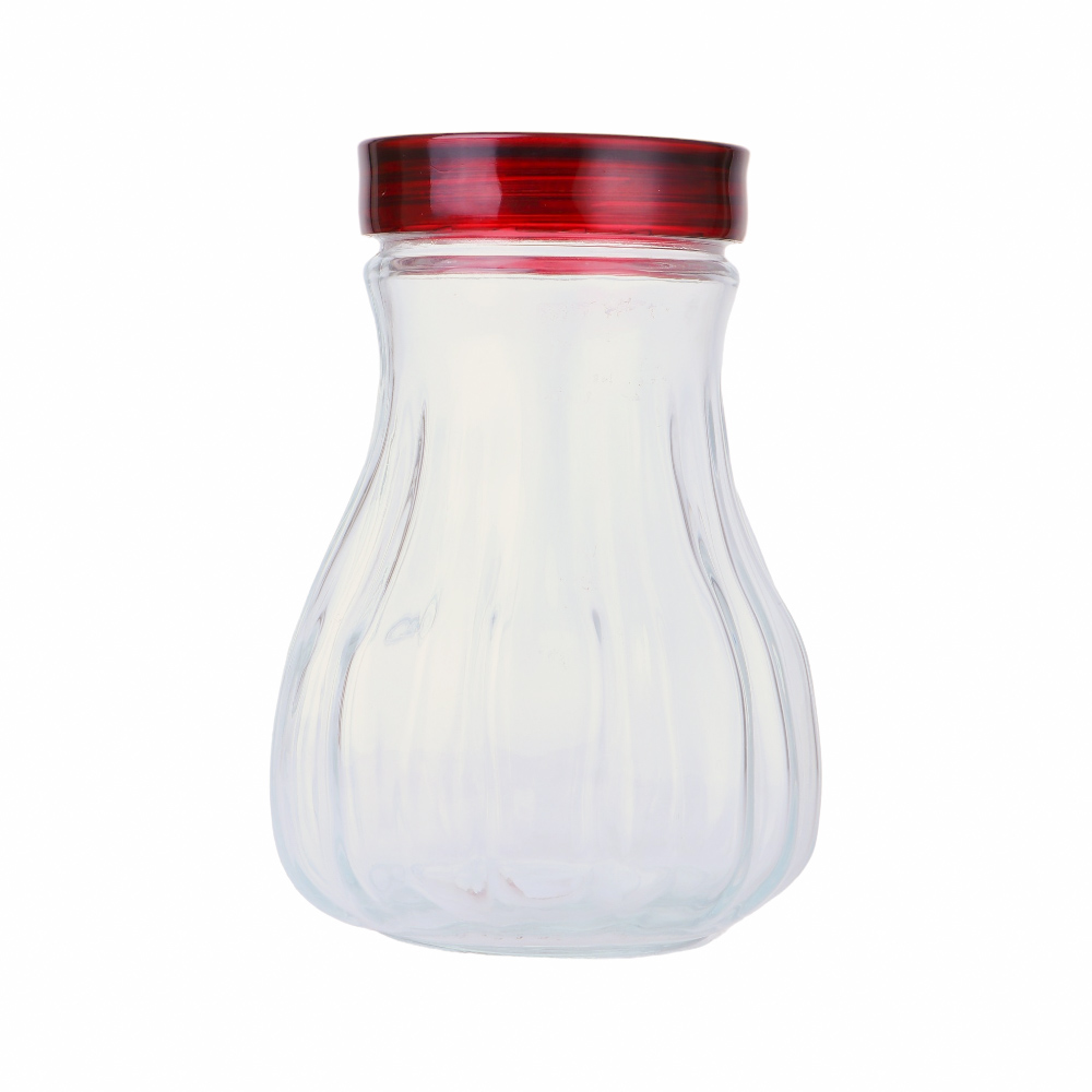 برطمان زجاج شفاف للبهارات كبير بغطاء أحمر