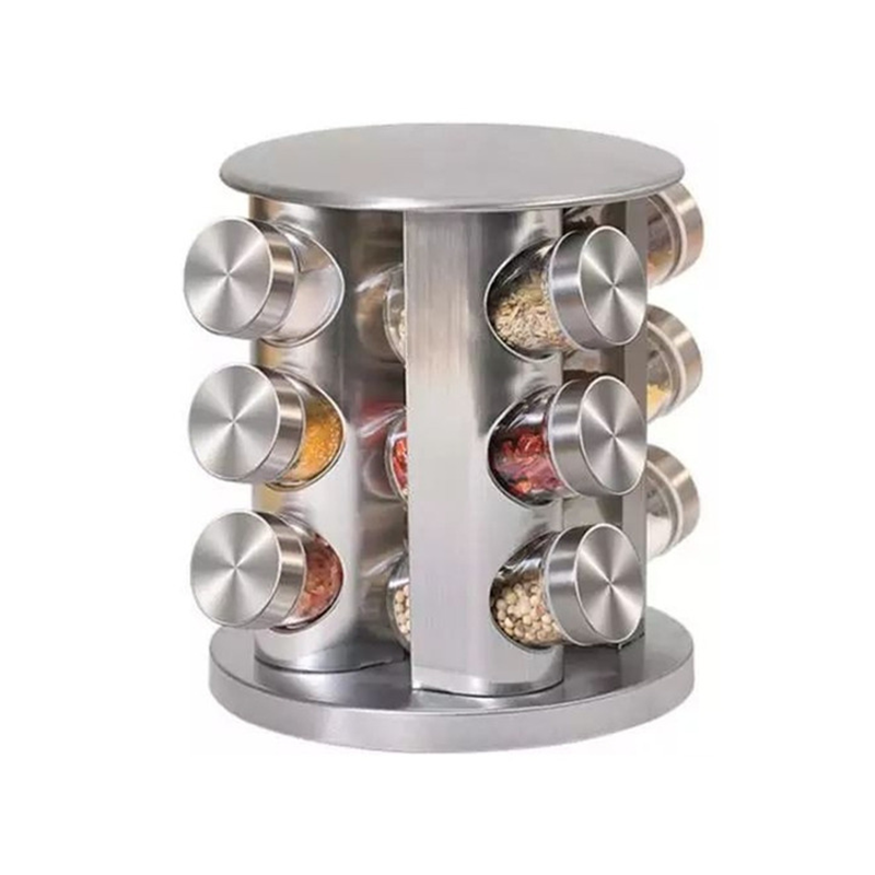 رف توابل دوار مصنوع من من الستانلس ستيل مع عبوات تعبئة مجانية للتوابل