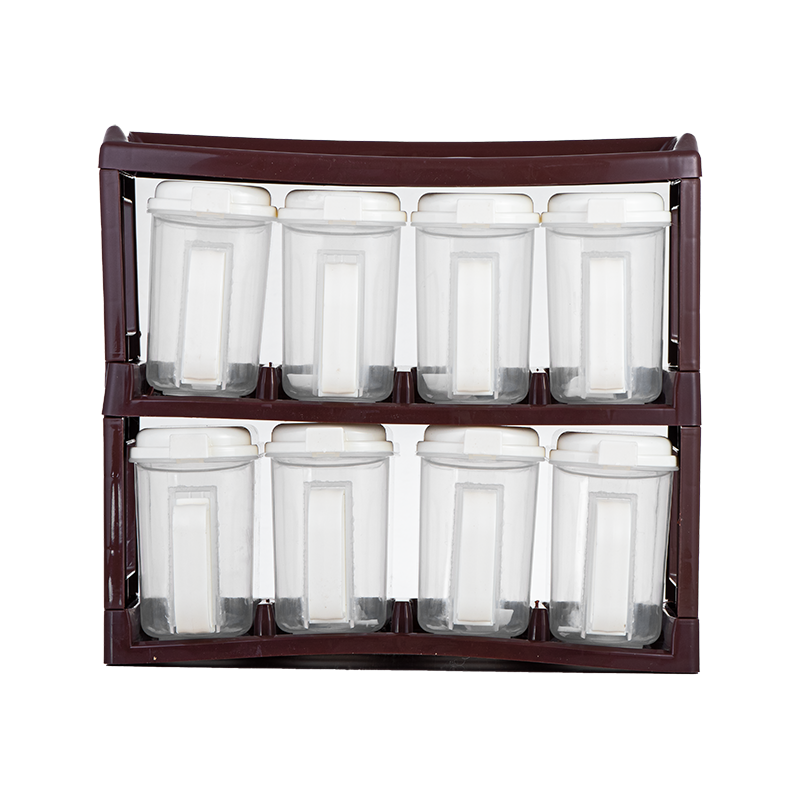 رف علب البهارات من طابقين -بني