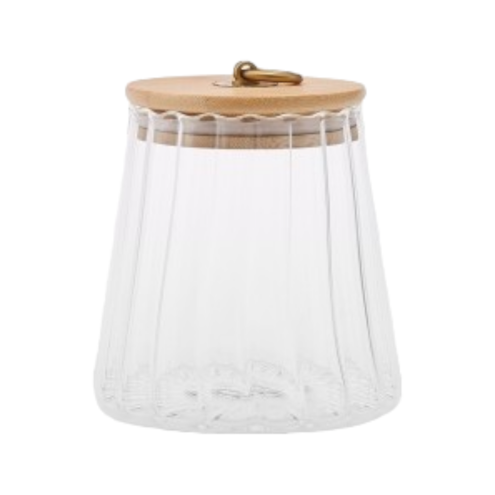 برطمان زجاجي بغطاء خشبي ومسكة - ذهبي