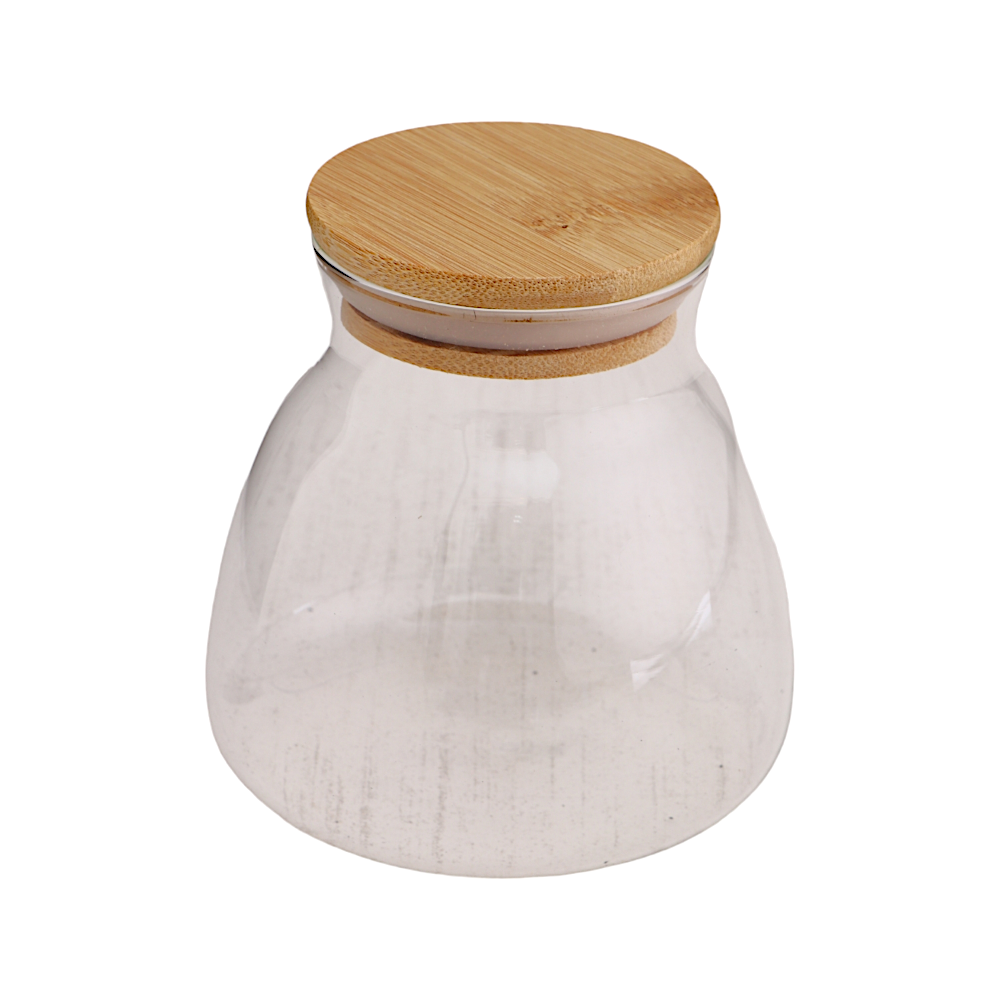 برطمان زجاجي شفاف مع غطاء خشبي - 9 سم