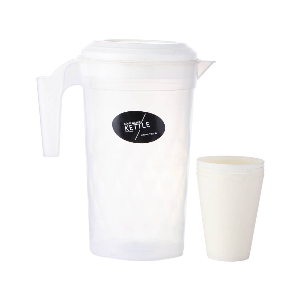 طقم جاك عصير بلاستيكي شفاف سعة مع 4 كاسات - 2.4 لتر