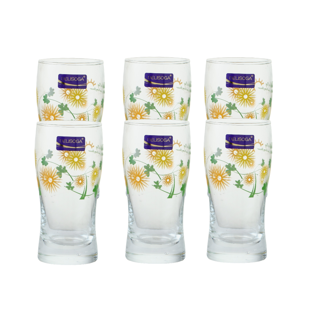 ديليسوجا طقم كاسات عصير زجاج مضلع الشكل بسعة 250 مل موديل 0808AE - ست قطع