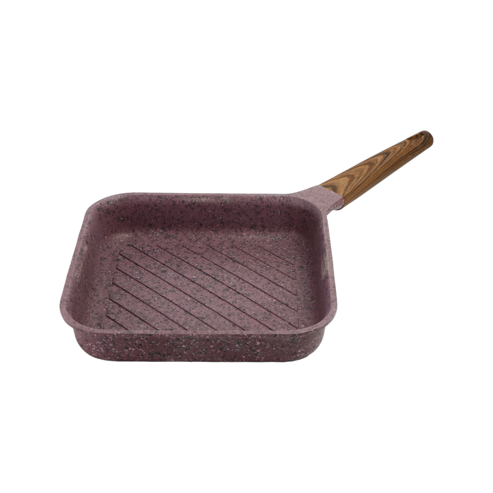 قدر طبخ من الجرانيت مربع بمقبض خشبي حجم 32 سم*32 سم - بني
