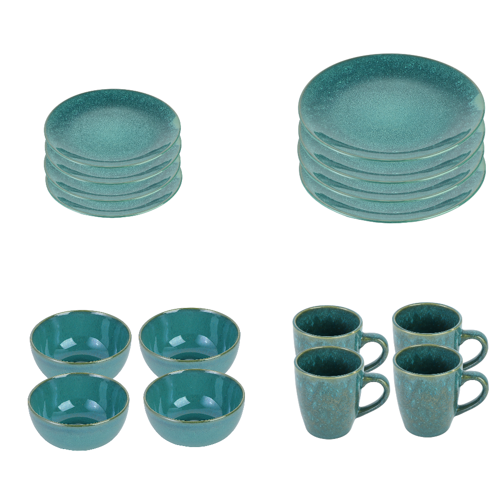 مجموعة أواني طعام سيراميك أخضر - 16 قطعة