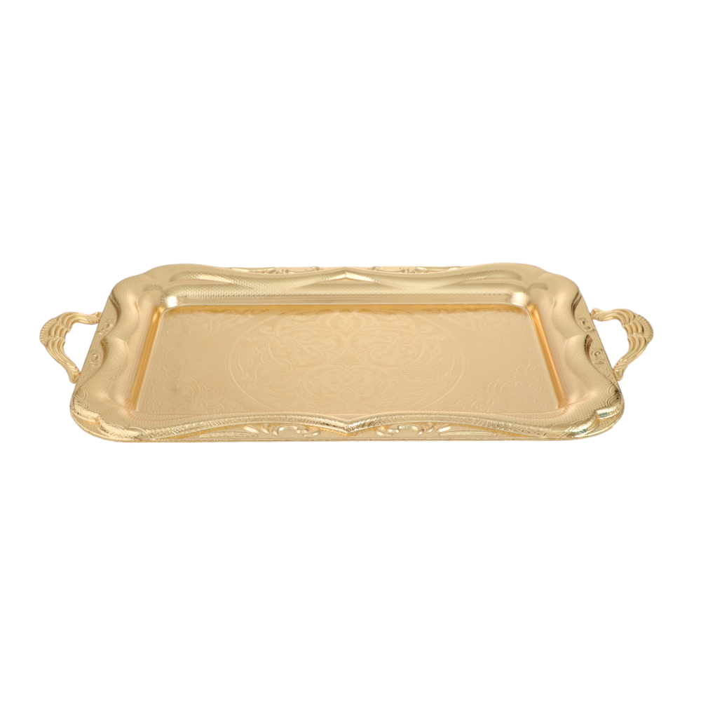 صحن تقديم مستطيل حجم كبير بمقابض - ذهبي