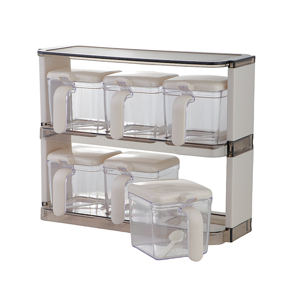 طقم أوعية توابل وبهارات كبير مربعة - 6 قطع