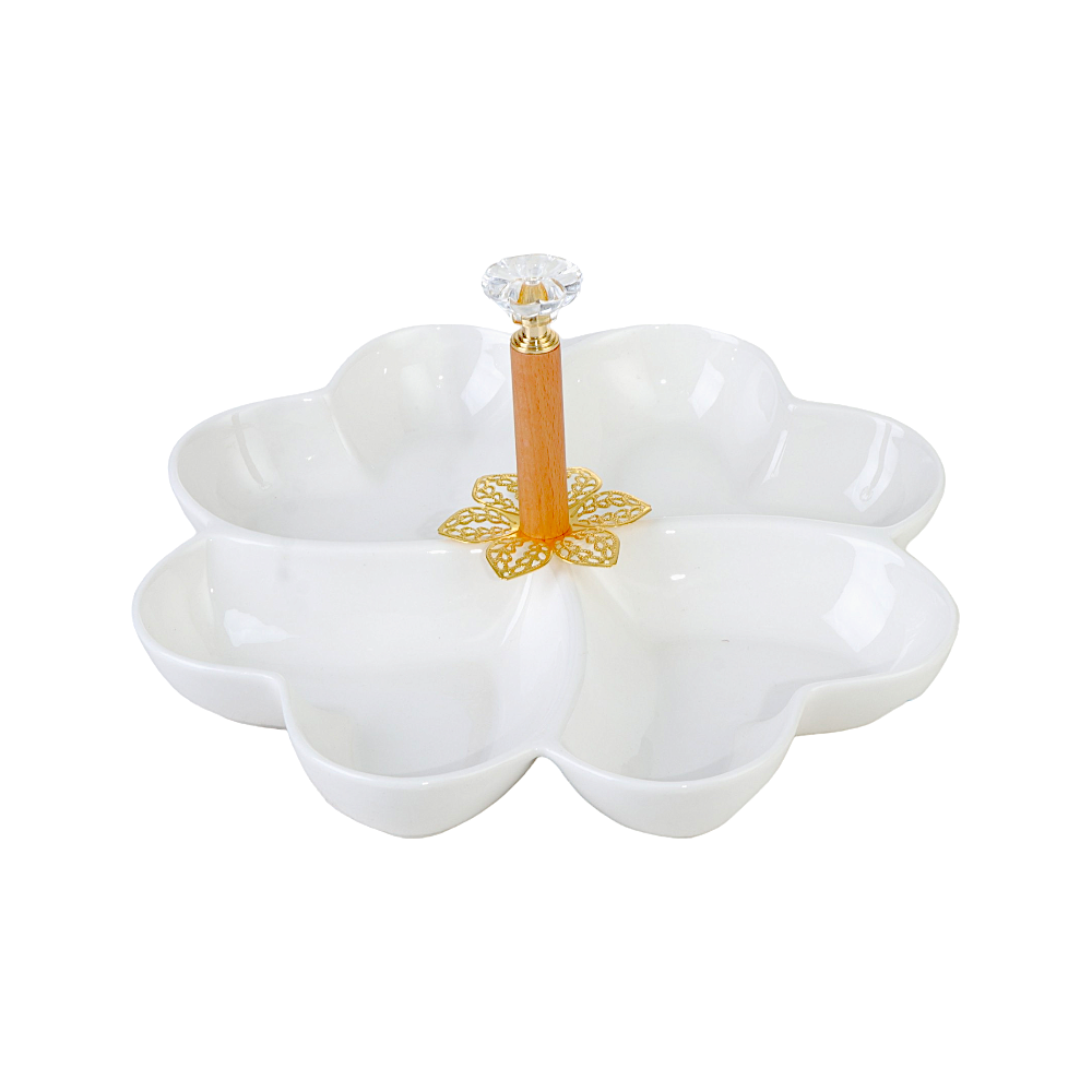 طبق تقديم من البورسلين بـ 4 أقسام - قطر 25 سم بيد مرجانية