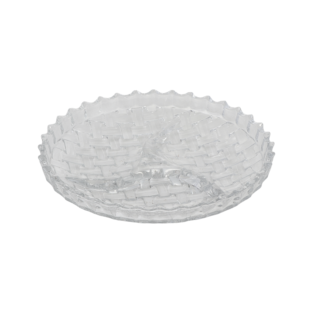 صحن زجاجي لتقديم الفواكه والمكسرات والحلويات مقسم- 22 سم