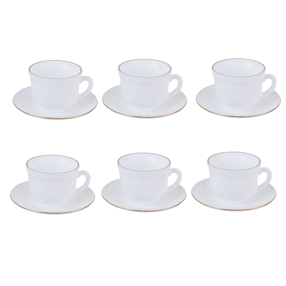 داني هوم طقم فناجين شاي سيراميك مع السياسر - 12 قطعة أبيض