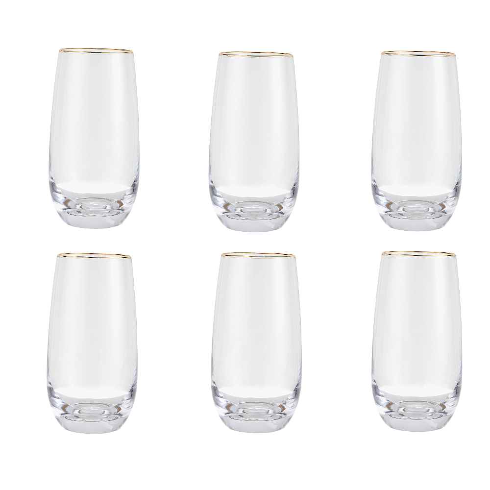 داني هوم طقم كاسات عصير زجاج شفافة بحواف ذهبية - 6 قطع