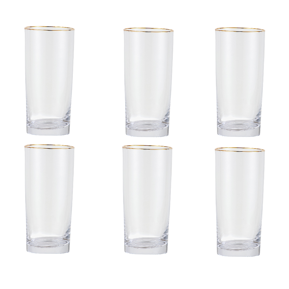 داني هوم طقم كاسات عصير زجاج شفافة بحواف ذهبية - 6 قطع
