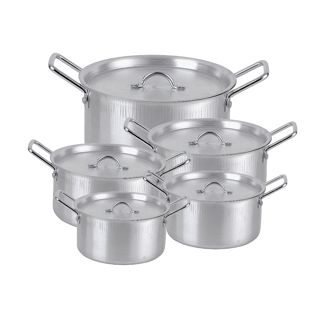 طقم قدور طهي ألومنيوم فضي - 5 قطع