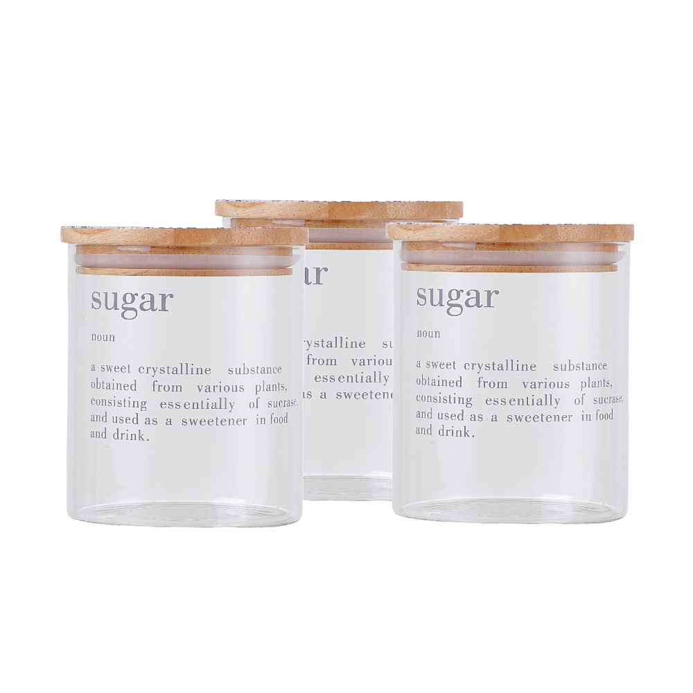 طقم برطمانات زجاجية شفافة بغطاء خشبي - 3 قطع