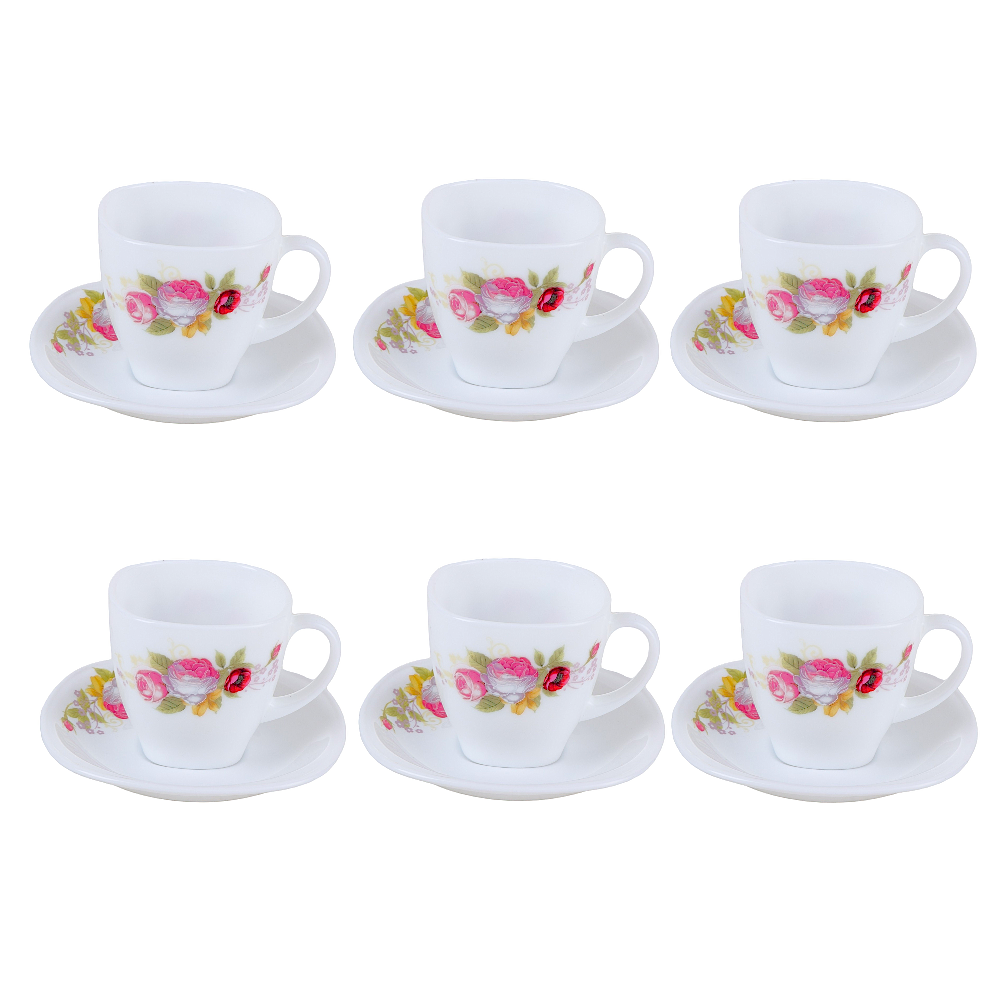 داني هوم طقم أكواب قهوة بورسلان مع السياسر - 12 قطعة أبيض مشجر