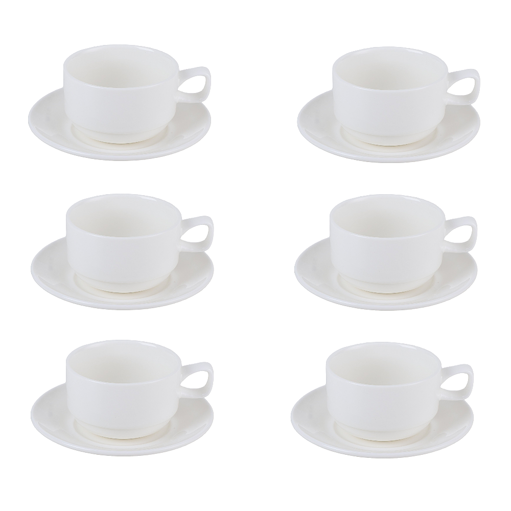 داني هوم طقم فناجين شاي بورسلان مع السياسر - 12 قطعة أبيض