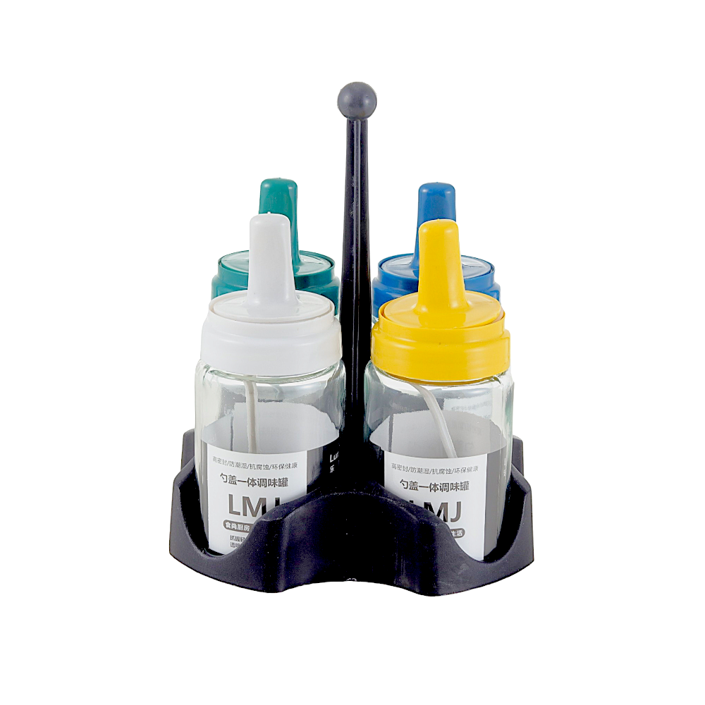 بيشانغوي طقم علب بهارات زجاج سعة 200 مل مع الحامل - 4 علب