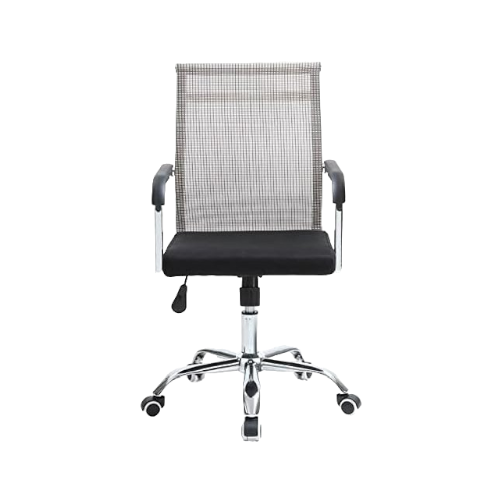كرسي مكتبي شبك دوار بظهر مربع و مساند ذراعين مرتفعة - أسود و أبيض
