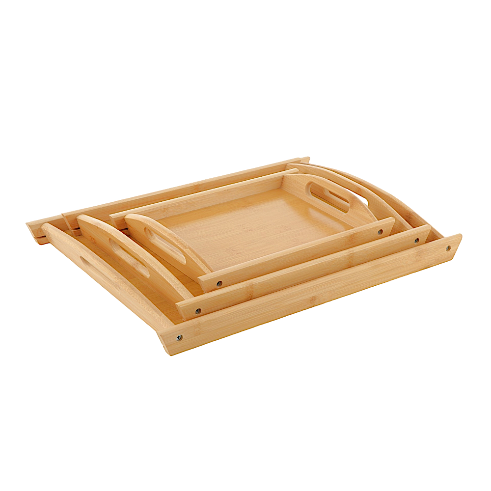 طقم صحون تقديم خشبية مستطيلة على شكل سفينة - 3 قطع