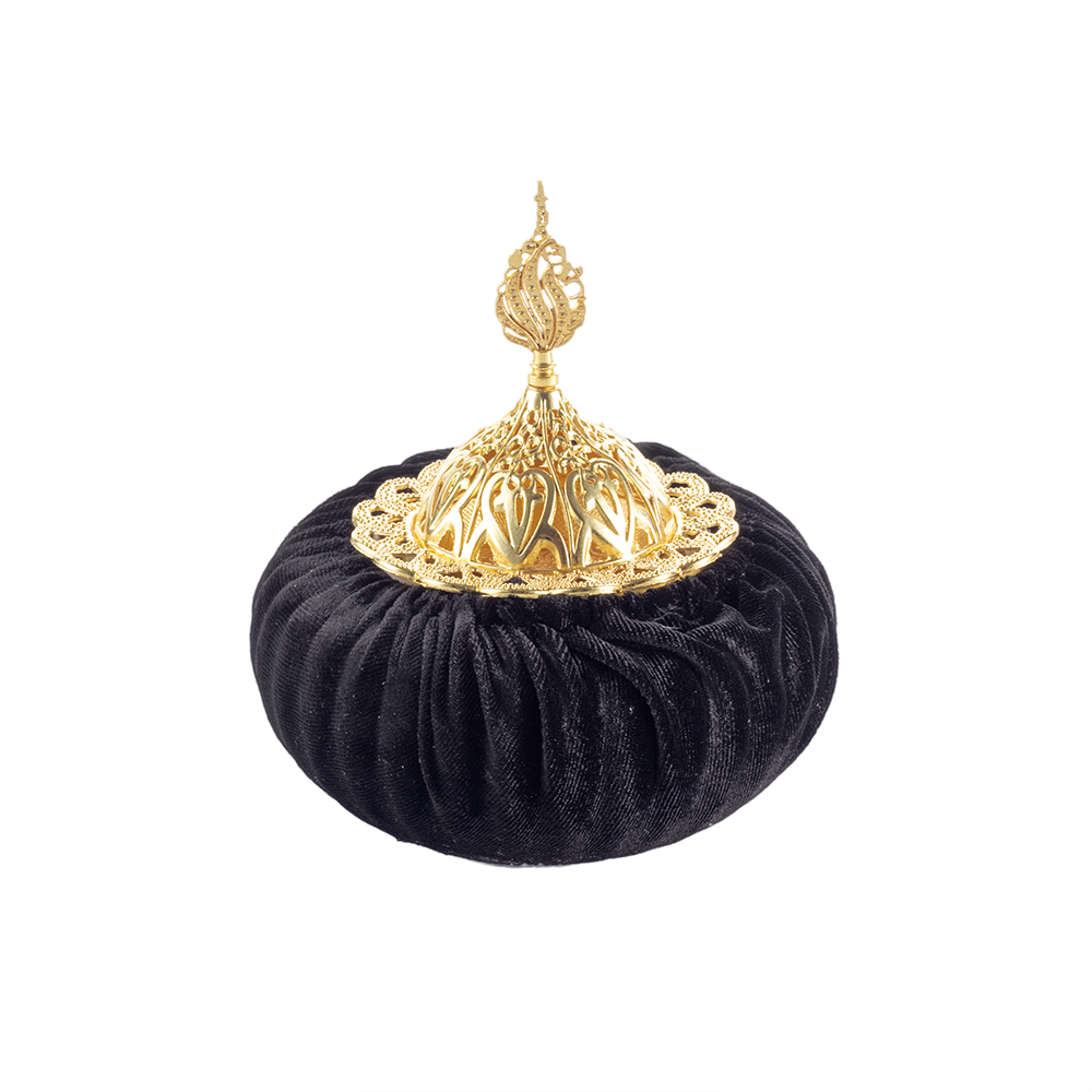 مبخرة جص دائرية مغطاة بقماش مخمل - أسود