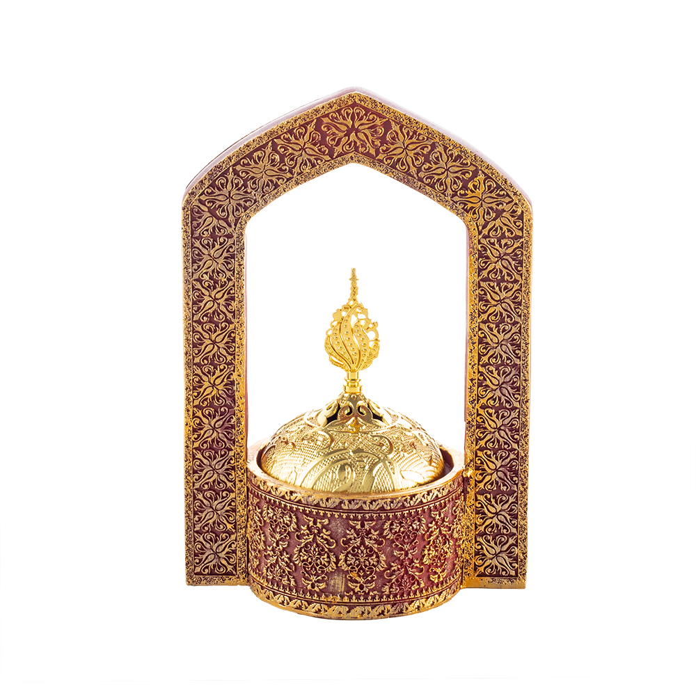مبخرة جص منقوشة بغطاء ذهبي مزخرف و مقبض حامل منقوش - 20*10 سم