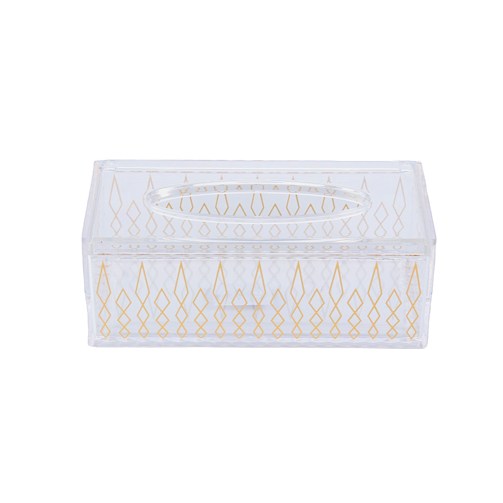 علبة مناديل ورقية إكريليك شفاف منقوش - ذهبي