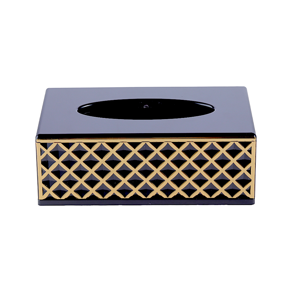 علبة مناديل ورقية إكريليك منقوش - أسود و ذهبي