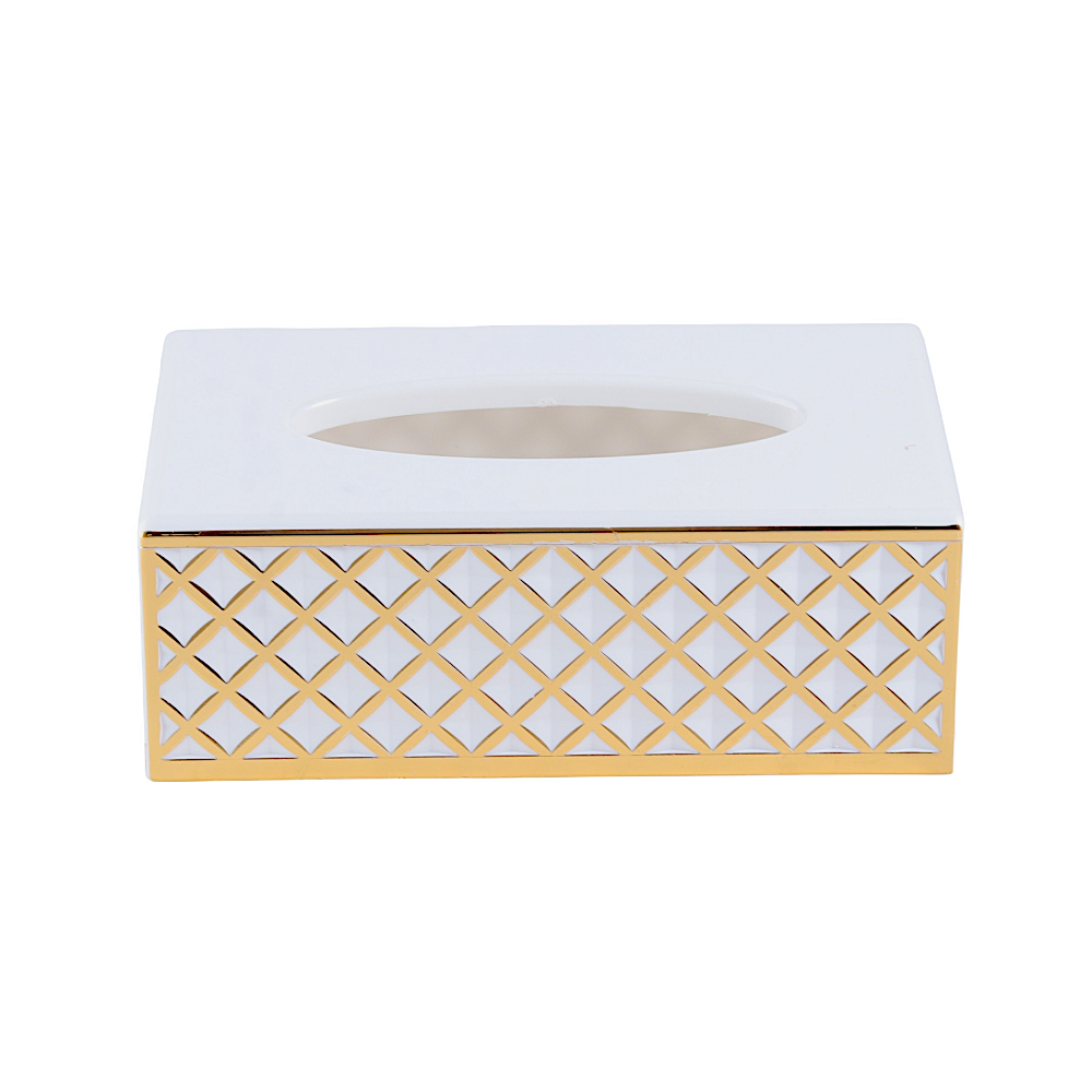 علبة مناديل ورقية إكريليك منقوش - أبيض و ذهبي