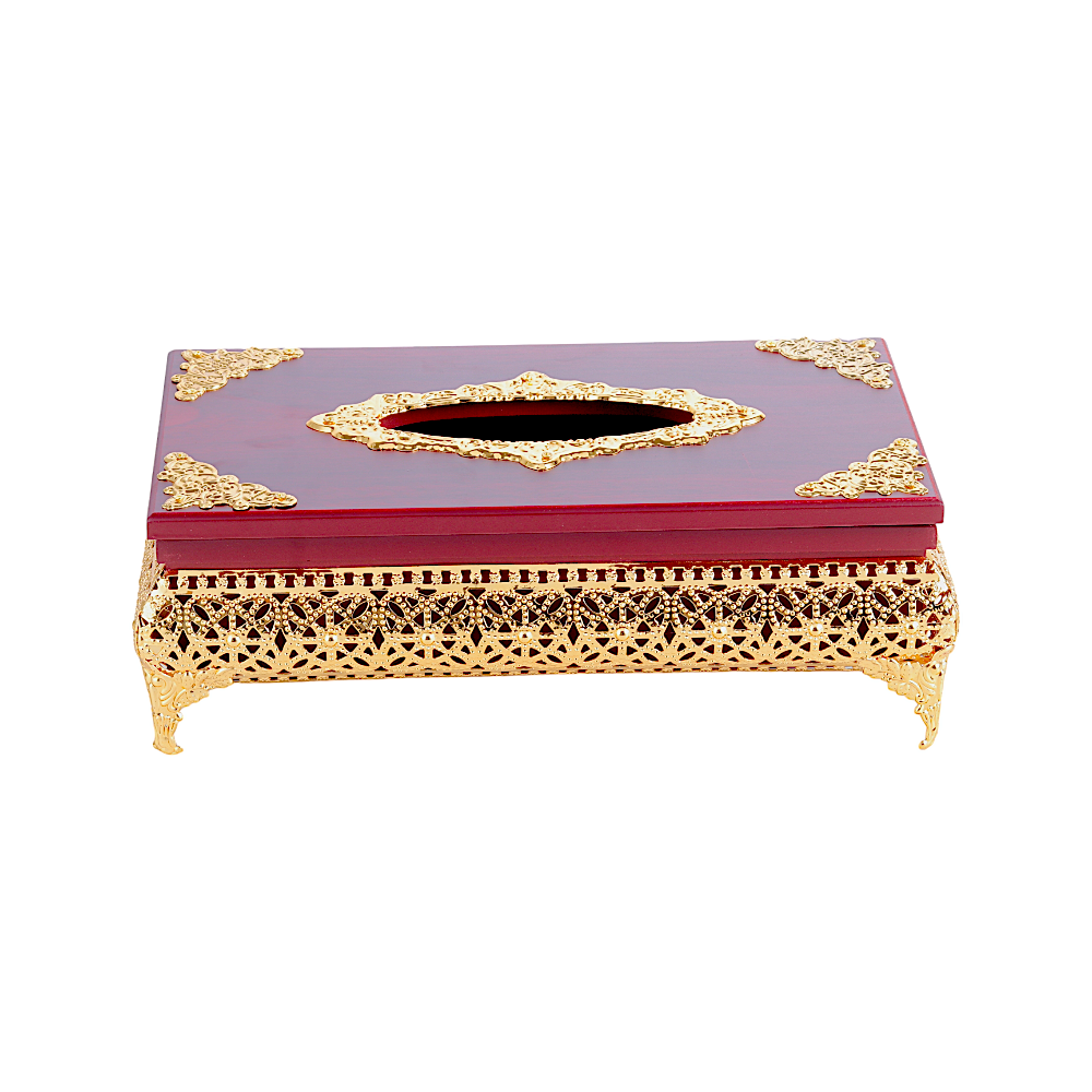 علبة مناديل ورقية ملكي مزخرف فاخر - بني و ذهبي