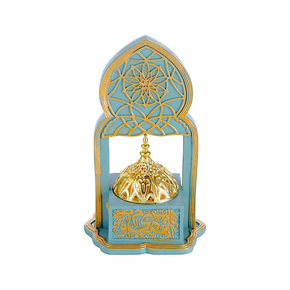 مبخرة جص منقوشة مع غطاء ذهبي مزخرف مقاس 19*10 سم - تيفاني