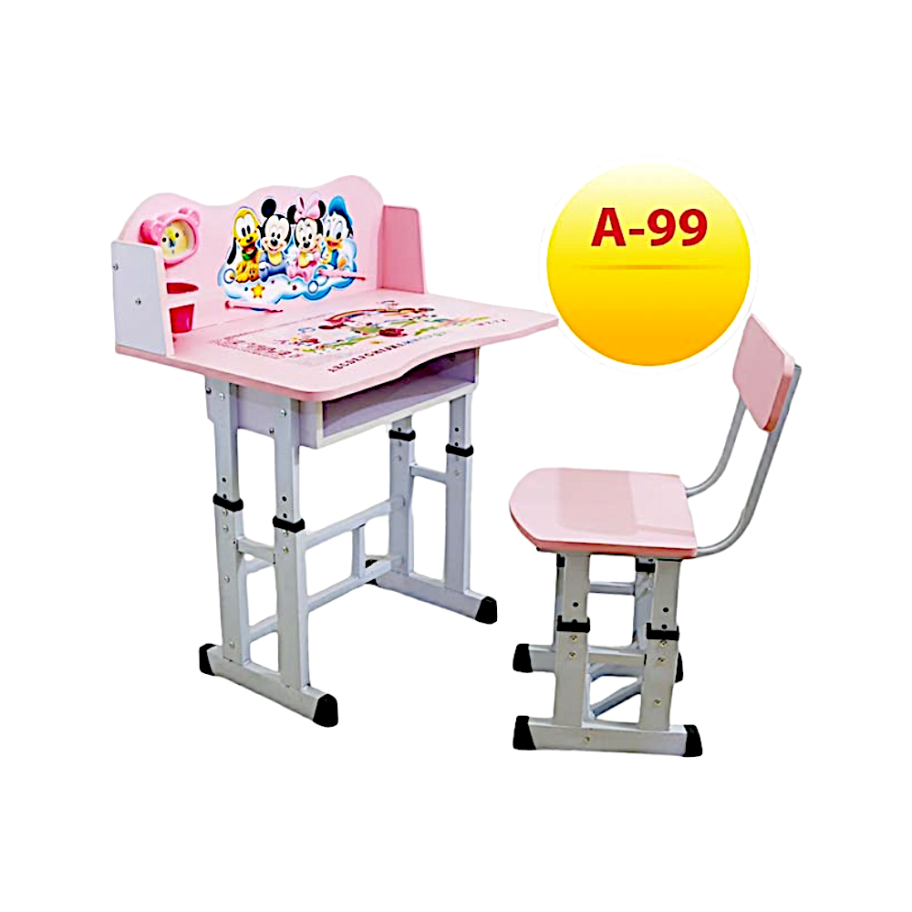 مكتب دراسي للأطفال يتكون من طاولة وكرسي بطباعة ميكي ماوس موديل A-99 - وردي