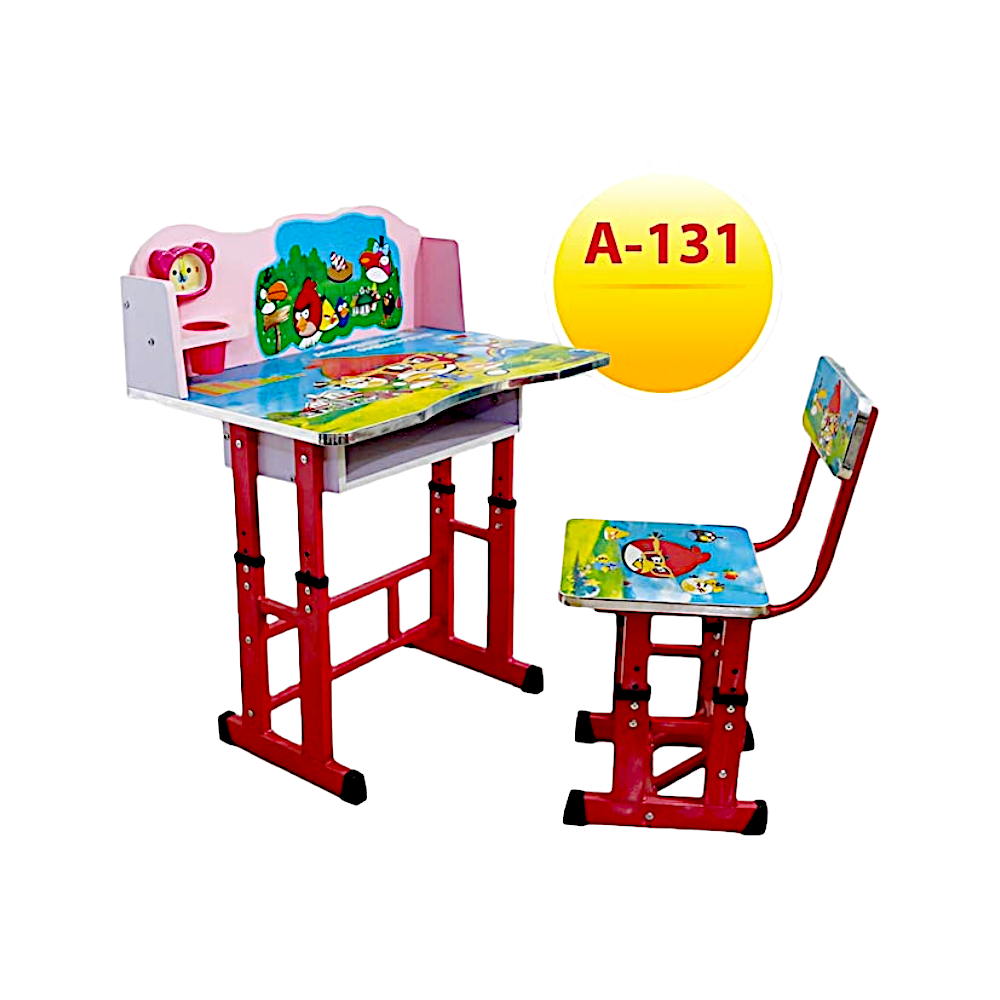 مكتب دراسي للأطفال يتكون من طاولة وكرسي بطباعة الطيور الغاضبة موديل A-131 - أحمر