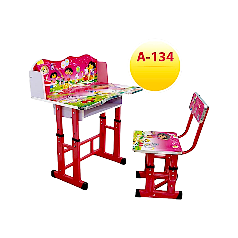 مكتب دراسي للأطفال يتكون من طاولة وكرسي بطباعة دورا موديل A-134 - أحمر