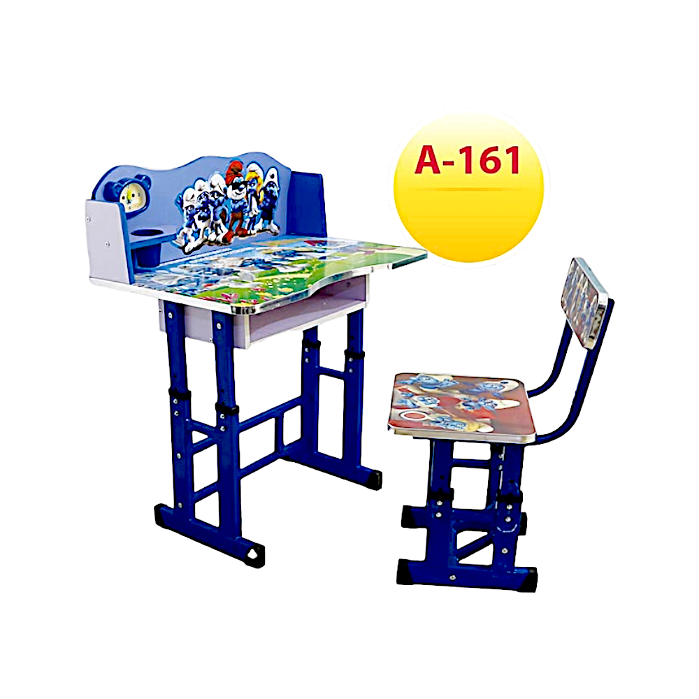 مكتب دراسي للأطفال يتكون من طاولة وكرسي بطباعة السنافر موديل A-161 - أزرق