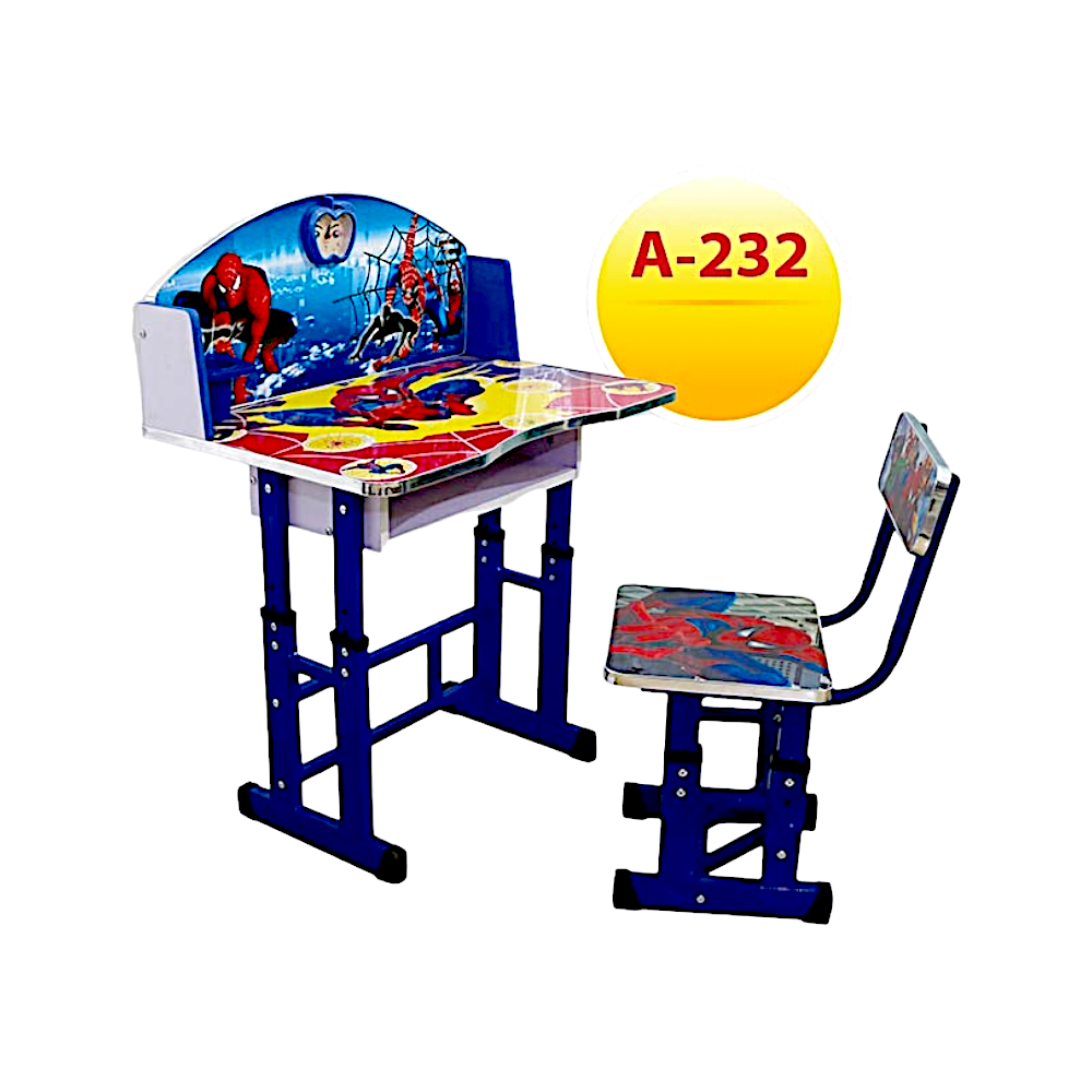 مكتب دراسي للأطفال يتكون من طاولة وكرسي بطباعة الرجل العنكبوت موديل A-232 - أزرق
