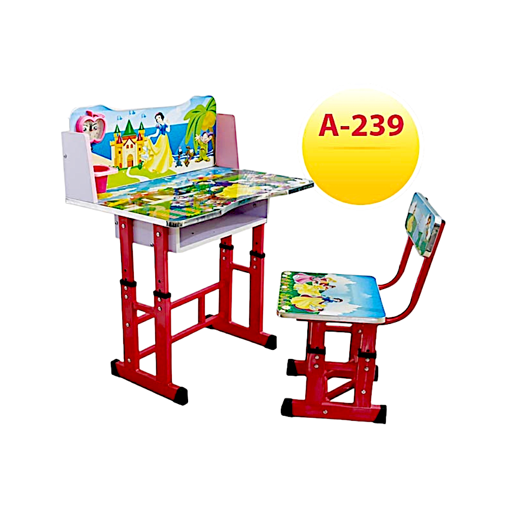 مكتب دراسي للأطفال يتكون من طاولة وكرسي بطباعة الأميرات موديل A-239 - أحمر