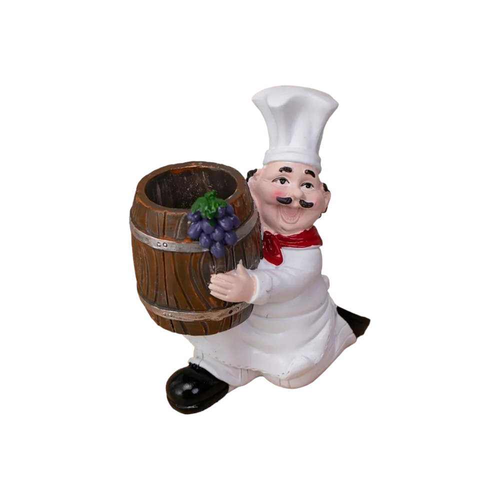 مجسم شكل شخصية شيف يحمل برميل مشروبات صغير