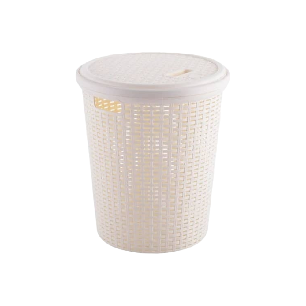 سلة ملابس بلاستيكية مثقبة سعة 50 لتر مع غطاء - بيج