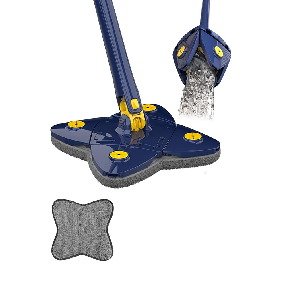 ممسحة تنظيف أرضيات برأس رباعي دوار و مقبض قابل للتعديل - أزرق