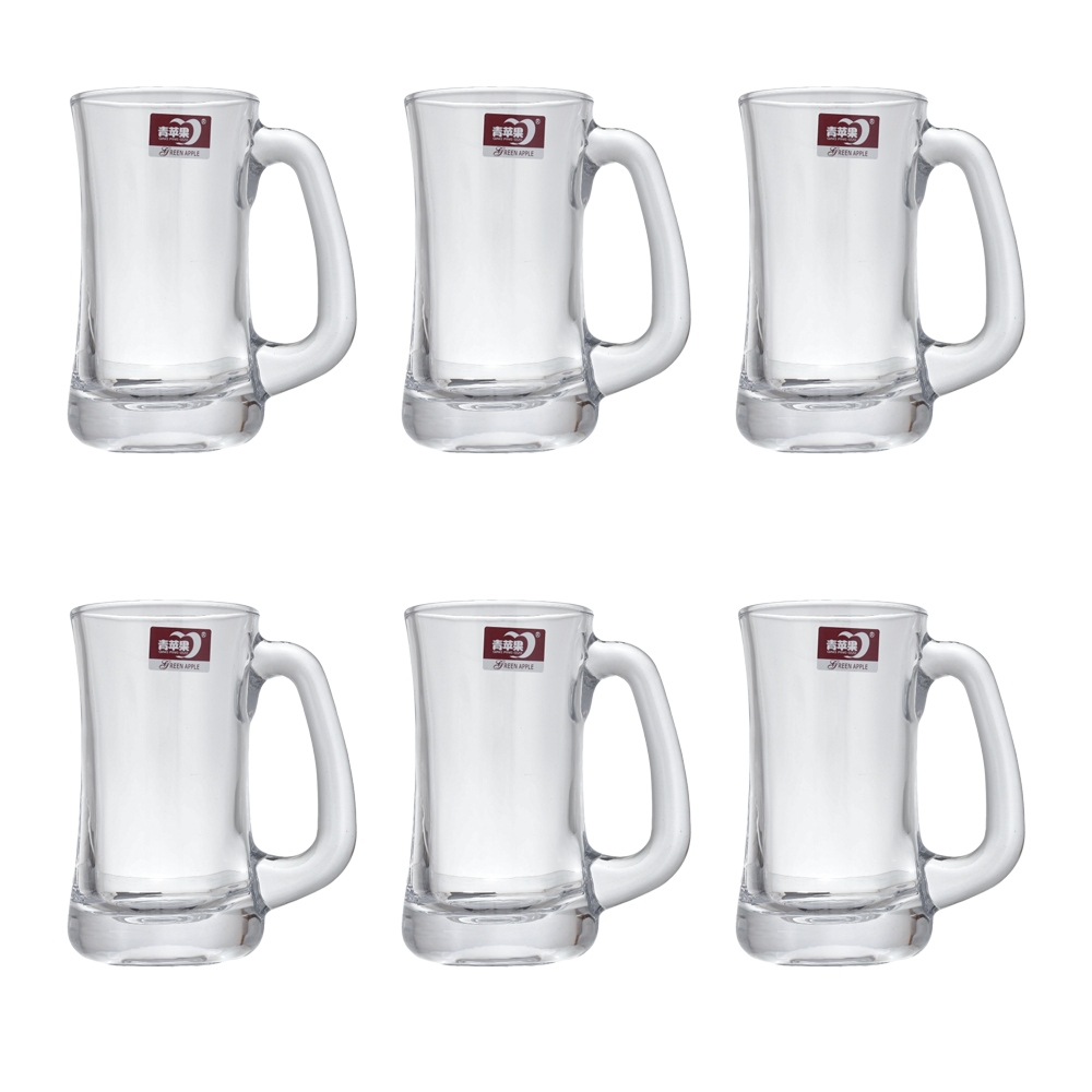 جرين آبل طقم كاسات مشروبات زجاجية متينة سعة 375 مل مع مقابض جانبية  - 6 قطع 