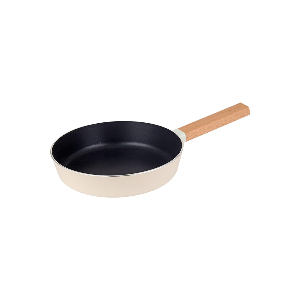 مقلاة طهي ألومنيوم دائرية بمقبض خشبي مقاس 24  سم  - بيج 