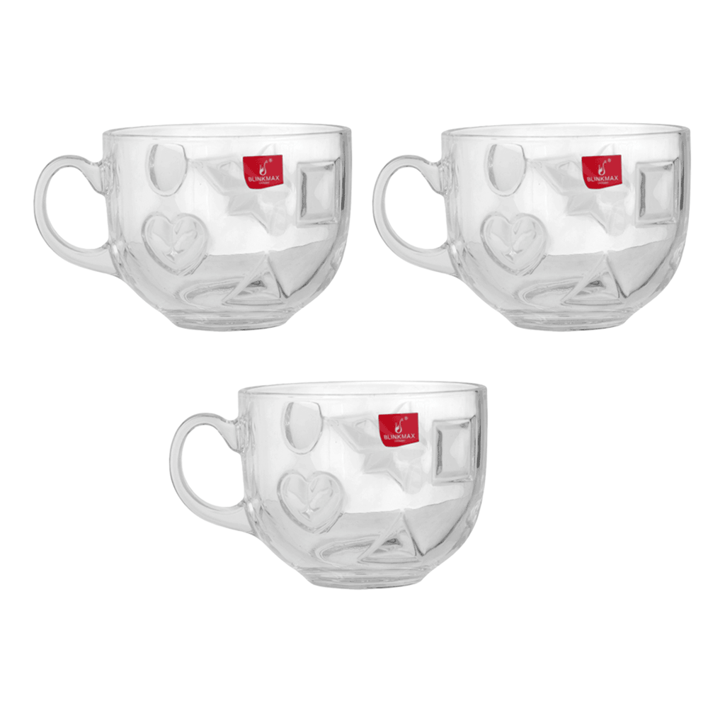 بلينك ماكس أكواب قهوة زجاجية منقوشة بسعة 470 مل موديل KTZB78-2  - عدد 3 قطع