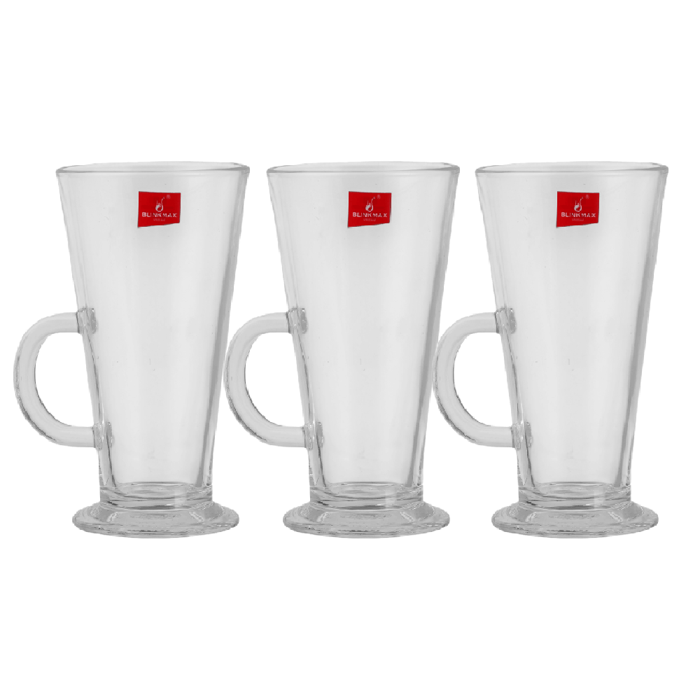بلينك ماكس أكواب قهوة زجاجية شكل طويل ورفيع بسعة 270 مل موديل KTZB99 - عدد 3 قطع
