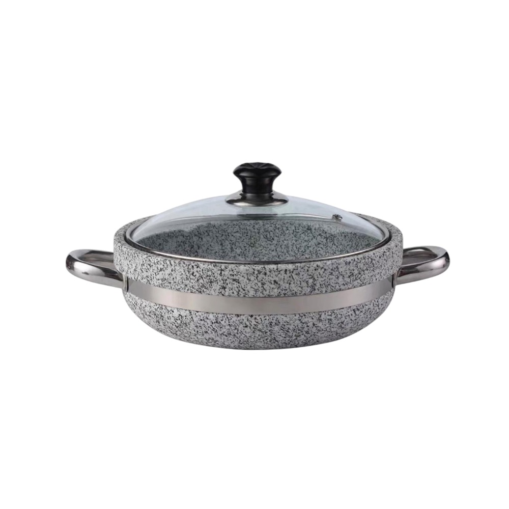 مقلى طهي حجر بغطاء زجاج حراري - 26 سم