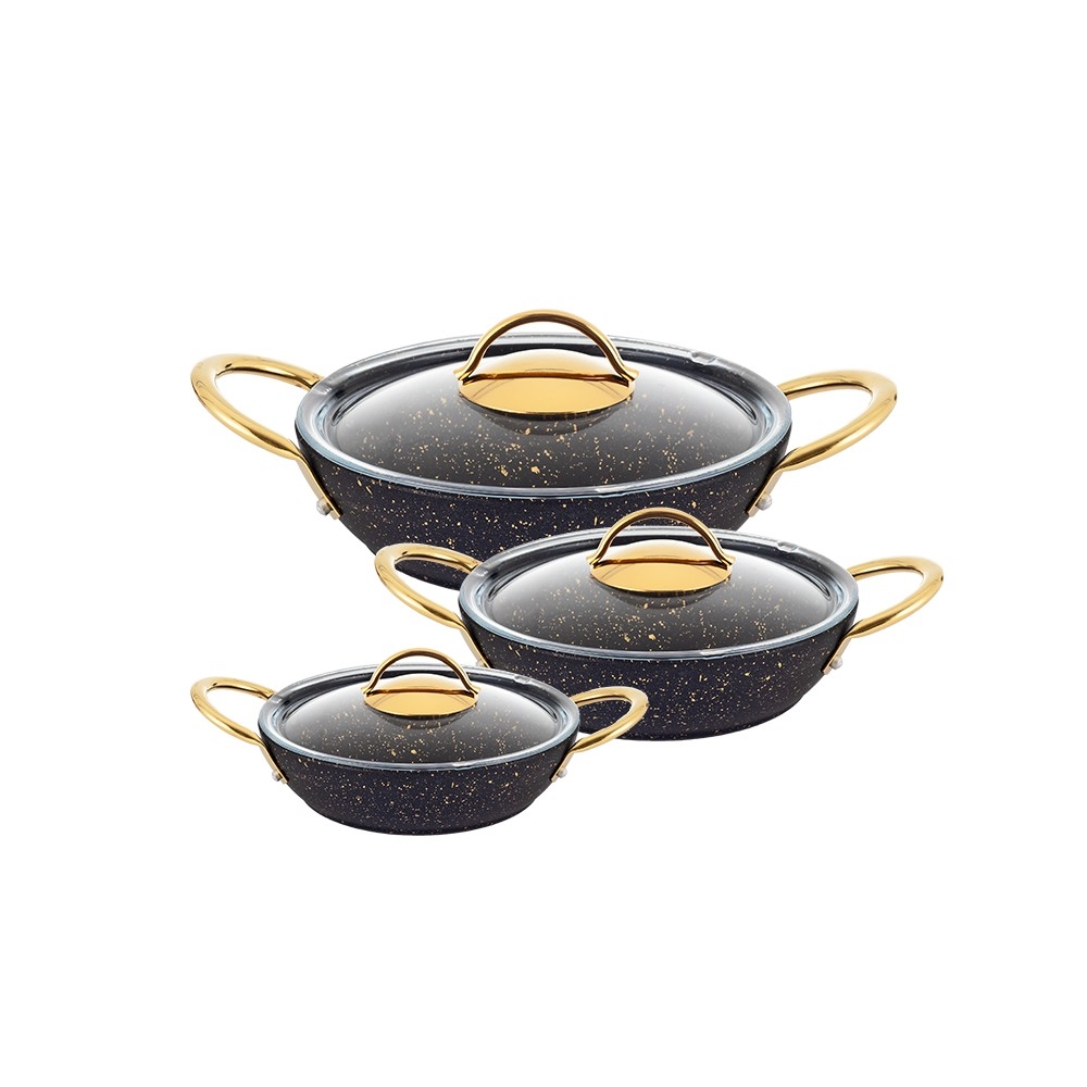 طقم أواني طهي بتصميم فاخر مع غطاء ومقابض مقاس 20 و 24 و 28 سم - 3 قطع