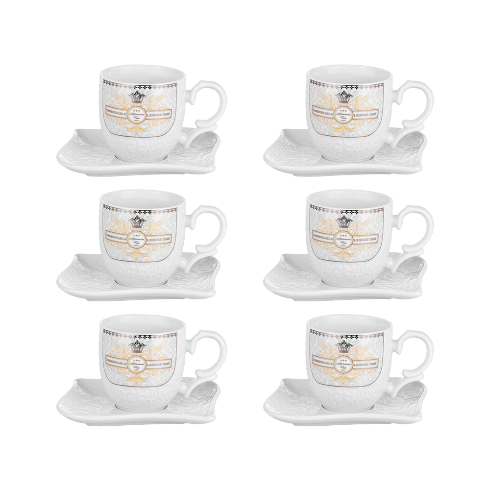 طقم فناجين قهوة سيراميكية أنيقة مع السياسر - 12 قطعة