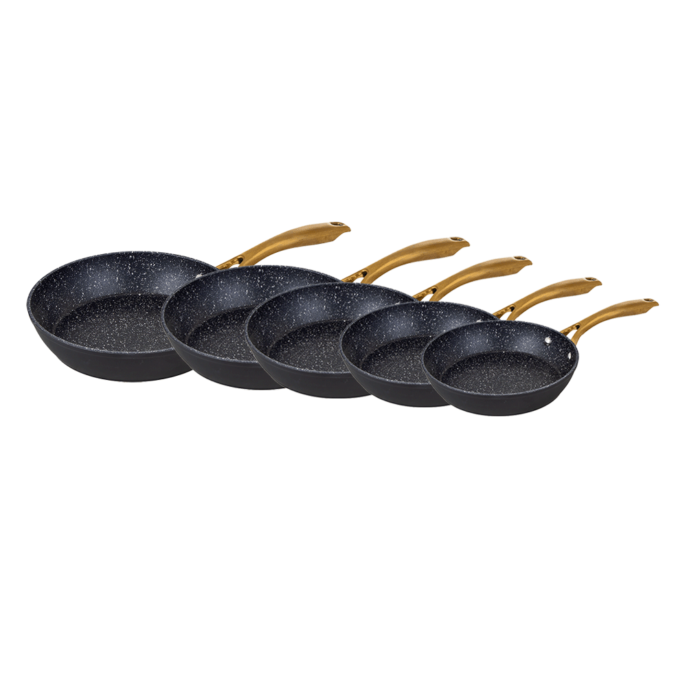 باكج داني هوم طاوات طبخ جرانيتية بمقابض استيل ذهبي - 5 قطع