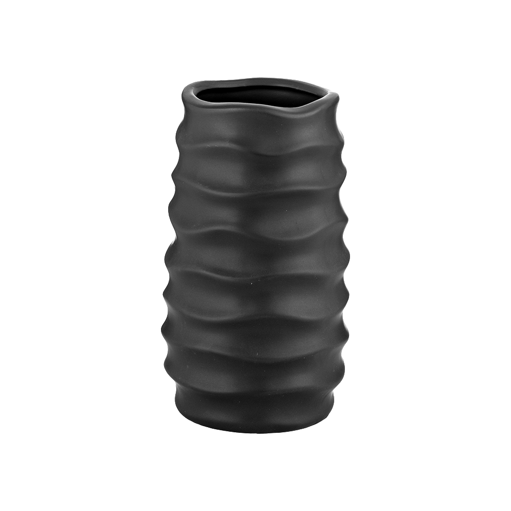 مزهرية ديكور منزلية متموجة من السيراميك بقياس 20 سم - أسود